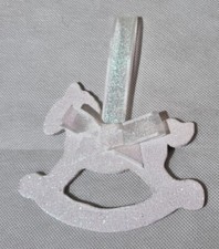 White Wooden Rocking Horse Hanging Decoration, White Sparkle, Christening, Baby 
