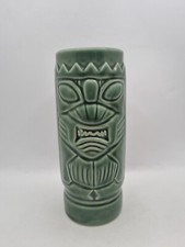Green Ceramic Tiki Mug Mean Maori Face Tribal Design Cocktail Glass Rare VGC