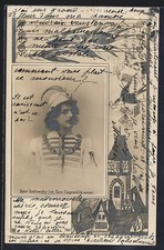Postcard actor Sadowsky jun. in a roll, tower, carrier pigeons 1900 