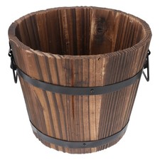  Wooden Round Barrel Planter - Flower Pot With Flat Mouth For Garden Decor -
