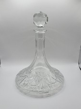 Crystal Cut Ships Decanter with Stopper 7.5 Wide 10.5 Tall Vintage VGC