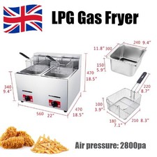 UK 6L Dual TankCommercial Gas LPG Fryer Stainless Steel Catering Frying Tool 