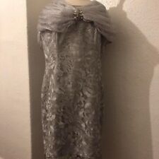 Sonia Pena Silver/mauve Lace Fitted Dress And Shawl 16 