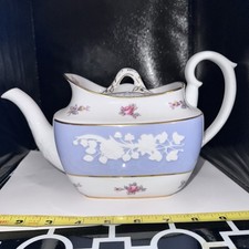 RARE 1970’s - Spode Copeland Maritime Rose Teapot Blue White Embossed Bone China
