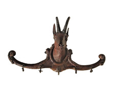 Antique Hand Carved Very Fine Black Forest Deer's Head Coat Rack 19th Century