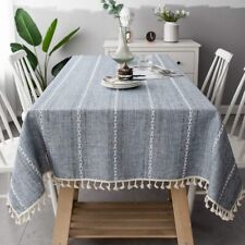 Rectangle Cotton Linen Tablecloth Striped Tassel Table Cloth Home Dust Cover UK