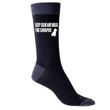 Keep Calm & Walk The Cavapoo Men's Black Novelty Socks Dog Lover Gift 