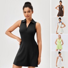 Women Flip Collar Tennis Dress Sleeveless Quick Drying Sports Fitness Sportswear