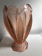 Art Deco Pink Glass Vase Frosted Leafy Pattern Massive Sizes & Heavy Mint
