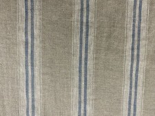 French Vintage Linen Fabric Stripe Petrol Blue Grey Curtain Blind Upholstery
