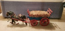 Vintage Very Large Clay Shire Horse And 4 Moving And Steerable Wheel Hay Cart
