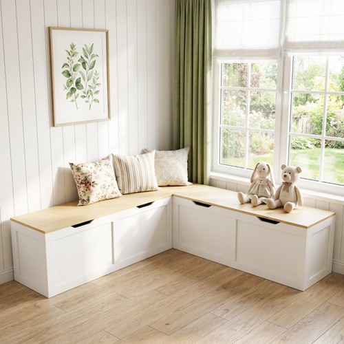 Shaped storage bench for - l-shaped,