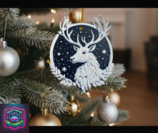 Set of 5 Christmas Stag Ornaments - Festive Layered Decorations for Trees