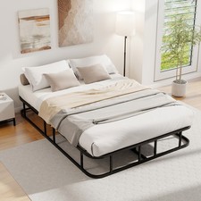 Double Size Platform Bed Frame with Metal Slat Support-Black