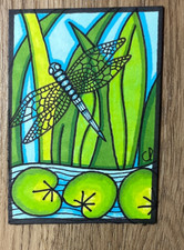 Original Aceo Abstract Dragonfly Miniature pen picture