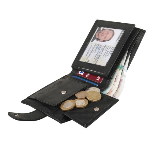New black real leather rfid - black,
