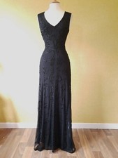 PHASE EIGHT black maxi party dress sz 12 long evening wedding tapework gothic 