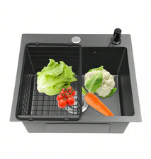 Kitchen Sink Undermount Drop-in Single Bowl Stainless Steel Black 40X45cm