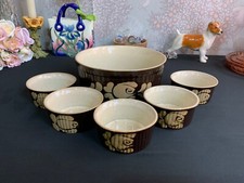 Denby Bakewell MCM Brown Floral Pattern 2 Pint Soufflé Dish & 5 Ramekins