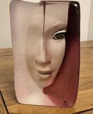 Mats Jonasson Maleras Mazzai Crystal Masq Sculpture In Red. 13cm .Signed. VGC