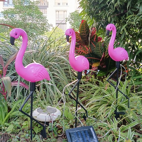 3pcs pink flamingo solar power - 3pcs,