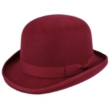 100% Wool Bowler Hat Wine Red
