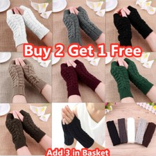 Women Wrist Arm Knitted Mitten Long Winter Hand Warmer Fingerless Ladies Gloves