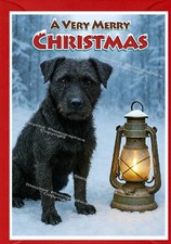 Patterdale Terrier Dog (4"x 6") Christmas Card (Blank inside) by Starprint