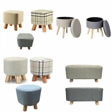 Modern Padded Wooden Footstool Ottoman Square Round Rectangle 3 Styles & Colours