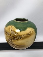 Antique Japanese Pottery Vase Plum Flower Jar Green Ceramic Ware H20cm 2.3kg