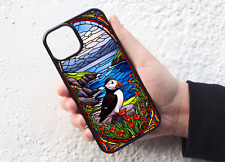 Beautiful Puffin Wild Bird Stained Glass Design Mobile Phone Case Cover