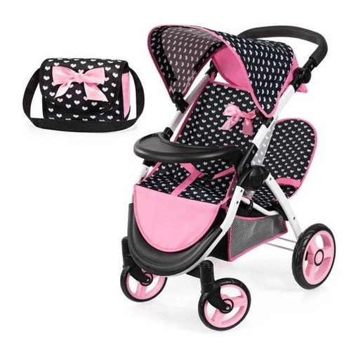 Black twin pram with bag - with,