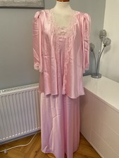 Vintage Marks & Spencer Size 18 Long Pink Satin Nightdress/Negligee & Robe BNWOT