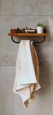 Towel Rail Shelf Mango Oak & Black Bathroom 
