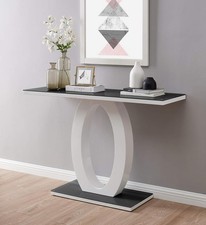 Sleek High Gloss Console Table with Tempered Glass Top, Slim Hallway Desk
