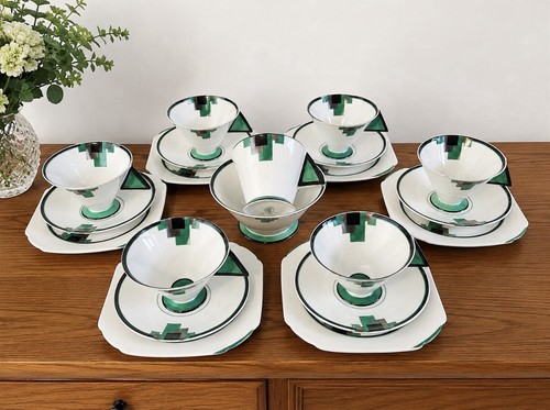 Green shelley block - , tea-set