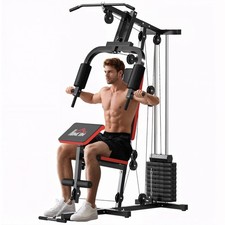 HOMCOM Multi Home Gym Machine with 66kg Weights for Strength Training, Red