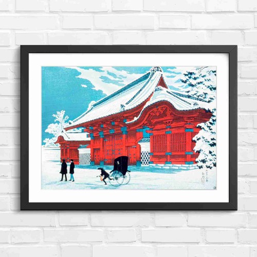 Red japanese temple - temple, snowy