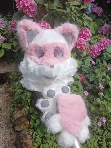 Pink white racoon - pink, head