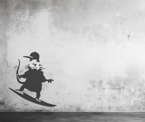 Banksy surfing rat stencil - stencil,