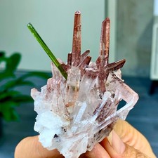 87g Natural Green tourmaline with specularite quartz crystal cluster mineral