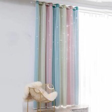 Star Blackout Curtains for Girl Kid Nursery Bedroom and Living Room Double Layer