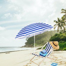 Wooden Deck Folding Chair Lounger Sunbed Beach Seaside & Garden Parasol Umbrella