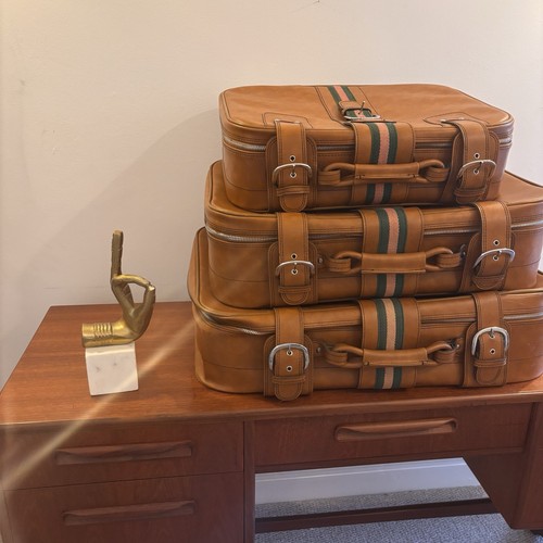 Vintage set tan leather - vintage, 3