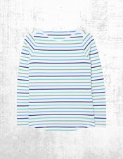 Women’s Fat Face Breton Top Cotton Long Sleeve Blue Multi White Stripe Crew Neck
