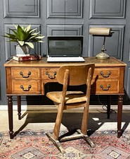 Antique Edwardian Style Double Pedestal Leather Top Inlay Captains Desk