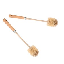  2pcs Toilet Bowl Cleaner Brush Wooden Long Handle Scrubber Reusable Washable