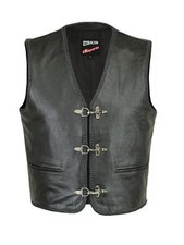 Men’s Biker Leather Vest – Black Motorcycle Waistcoat Cowhide Split Buckle Lace