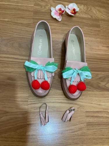 Pink leather loafers cherry - pink, loafers,cherry