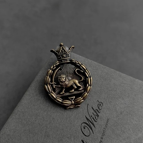 Vintage crown lion brooch pin - brooch,